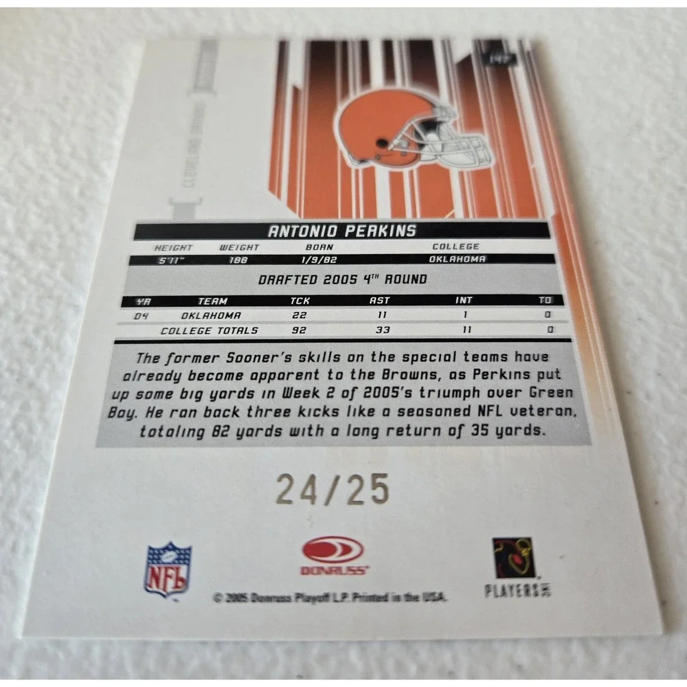 Antonio Perkins 2005 Leaf Rookies Stars‎ Rookie Longevity /25 Browns Oklahoma